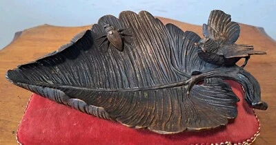 Antique Japanese Carved Wooden Dish With Bird And Insect - Image 1 of 4