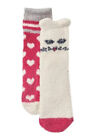 Free Press Patterned Micro Crew Fuzzy Socks, 2 Pack, Pink Virtue Heart Kitty ,OS