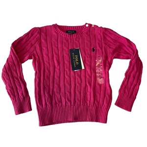 Polo Ralph Lauren Pullover Sweater Girls Size 5 Pink Long Sleeve Cable Knit Fall - Picture 1 of 12