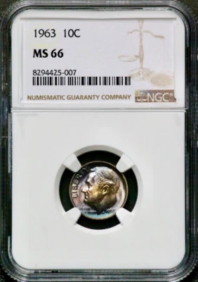 1963 10C Roosevelt Dime- NGC MS 66 - Iridescent Blueberry Plumb Toning   CC418 - Image 1 of 4