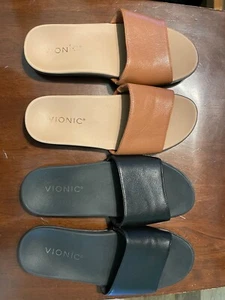 Vionic Val Slide Sandal LOT 2 Womens Size 5 Arch Support Brown Black Leather EUC - Picture 1 of 11