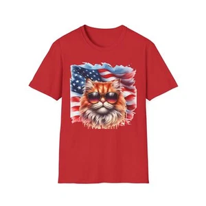 Patriot Cat USA Fun Tee Unisex Softstyle T-Shirt by Purring Lion - Picture 1 of 25