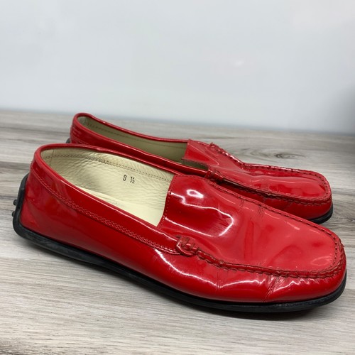 TOD’S Tods Gommino Mocassino Mocassino da Guida Flat Slip On Pelle Verniciata Rosso 8 5