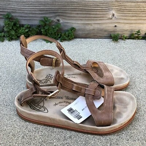 VIVIENNE WESTWOOD Leather Strap Sandals 7 Women's Designer Brown Shoes - Picture 1 of 9