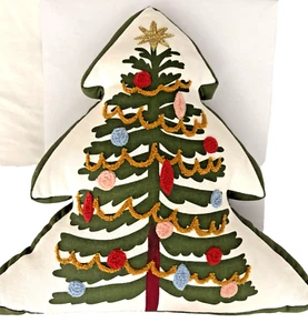 Beautiful Christmas Tree Shaped Decorative Pillow Embroidery Multicolor - Picture 1 of 13