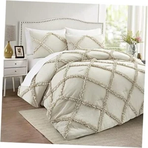 Comforter Set Size – 3 Piece Farmhouse Bedding Set Cover Ruffle & King Wheat - Picture 1 of 7