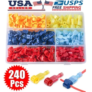 240pcs T-Taps Wire Terminal Connectors Insulated 22-10AWG Quick Splice Combo Kit - Picture 1 of 12