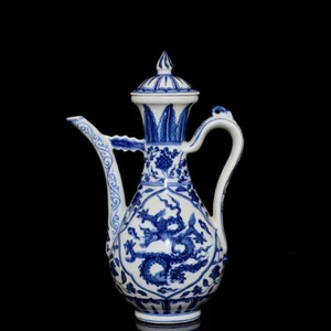 Collectable Chinese Hand Painting Blue&white Porcelain Dragon Teapot - Picture 1 of 9