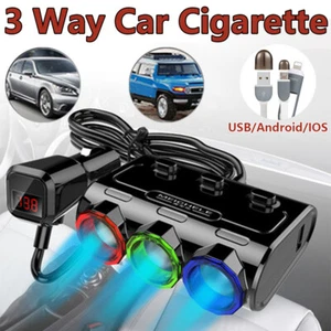 12V Car Charger Power Adapter Splitter Socket Lighter 3-USB Port Double LCD - Picture 1 of 9