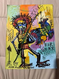 JEAN MICHEL BASQUIAT_ WATERCOLOR_ SIGNED ON CARDBOARD - Picture 1 of 2