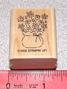 Flower Bouquet Rubber Stamp Single Floral Pot w/Bow by Stampin Up All Occasions - Picture 1 of 2