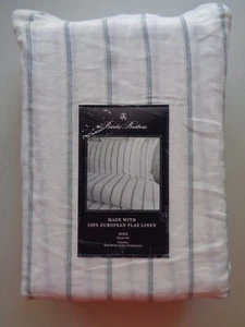 Brooks Brothers 100% EUROPEAN FLAX LINEN KING Duvet Set 3 PC Blue White Stripe - Picture 1 of 21