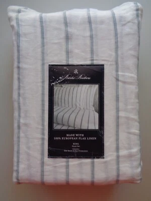 Juego de edredón Brooks Brothers 100 % EUROPEAN LINO KING 3 PIEZAS azul blanco rayas Foto 1 de 4