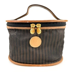 FENDI Pecan Canvas Vanity Cosmetic Pouch Black Brown Auth - Picture 1 of 12