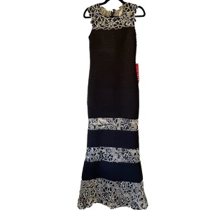 Betsy & Adam Maxi Dress Gown Tiered Black Embroidered Prom Wedding Black Tie 6 - Picture 1 of 10