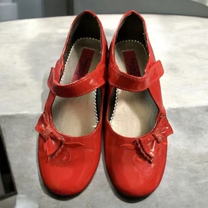 Rachel Shoes Girls Size 1 RED PATENT Glittery Bow Mary Jane Style - Picture 1 of 6