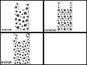Paw Print WHITE T-Sack Plastic Gift Bags Choose Size & Package Amount  - Picture 1 of 4