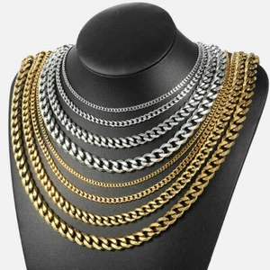 3-11mm Silver/Gold Plated Stainless Steel Cuban Link Necklace Chain Choker 16-24 - Picture 1 of 20