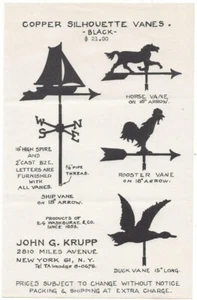 John G. Kupp Copper Silhouette Weather Vanes Adv. - Rooster Horse Duck DD - Picture 1 of 2