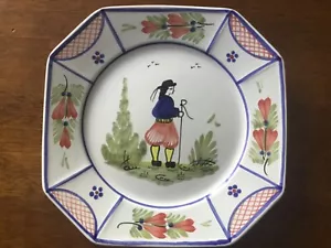 Vintage Hand Painted Henriot Quimper Faience Pottery 10” Dinner Plate - Picture 1 of 6