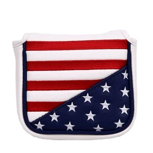 USA Stars and Stripes Embroidery Golf Square Mallet Putter Head Cover Magnetic - Picture 1 of 4