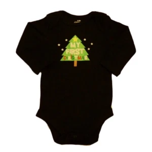 Infant Boys & Girls My First Christmas Bodysuit Black Xmas Tree Creeper Shirt - Picture 1 of 1