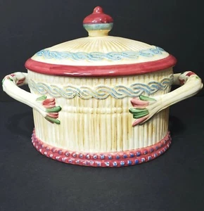 Manijas de cazuela cubiertas de colección 1 cuarto Rojo Azul Francés Provincial Seymour Mann - Imagen 1 de 9