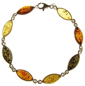 Pulsera de plata de ley 925 con ambar del Baltico joyeria - Picture 1 of 1