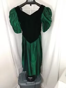 VTG 80's Malene's Black and Green Velevet Taffeta with back bow Dress - Picture 1 of 6