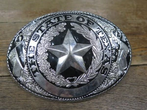 Fibbia per cintura VINTAGE The State of Texas tono argento 5 1/2" - Foto 1 di 4