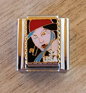 Woman On A 34 Cent 2001 Postage Stamp 9mm Italian Charm Bracelet Link - Picture 1 of 2