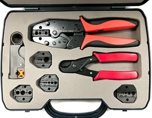 Quick Change RF Coax Ratchet Crimp Kit RG8 RG58 RG174 RG213 Stripper Cutter - Picture 1 of 10