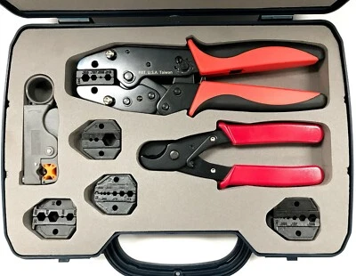 GIZWIZ Quick Change RF Coax Ratchet Crimp Kit RG8 RG58 RG174 RG213 Stripper Cutter