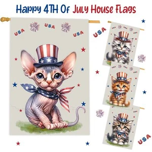 4. Juli Patriotische Katzen Hausflagge 28x40 doppelseitig Veranda Dekor Neu mit Etikett - Bild 1 von 56