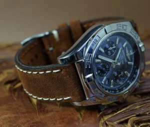 CORREA RELOJ 22 20 18 MM RUST II MARRON GENUINO CUERO HECHA A MANO MA STRAP - Picture 1 of 12