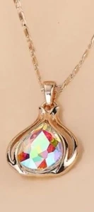 Rose Gold Necklace chain with simulated opal Pendant - Picture 1 of 1