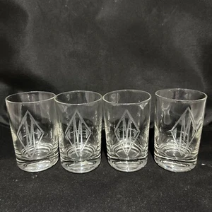 Vintage Orange Juice Glasses Engraved Letter “M” Old English Set Of 4 - Picture 1 of 5