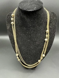 Vintage goldfarbene Metall Barock Perlenkette Halskette super lang 52" mit Verschluss - Bild 1 von 3