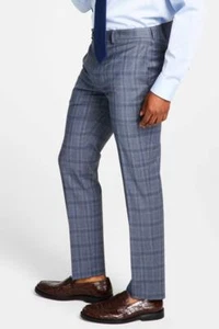 Traje Elástico de Lana Calvin Klein Para Hombre Gris/Azul Calce Ajustado Talla 34W X 34L - Imagen 1 de 1