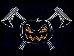 HotFix Diamante "Angry Halloween Pumpkin" Transfer iron on motif for t-shirt bag - Picture 1 of 1