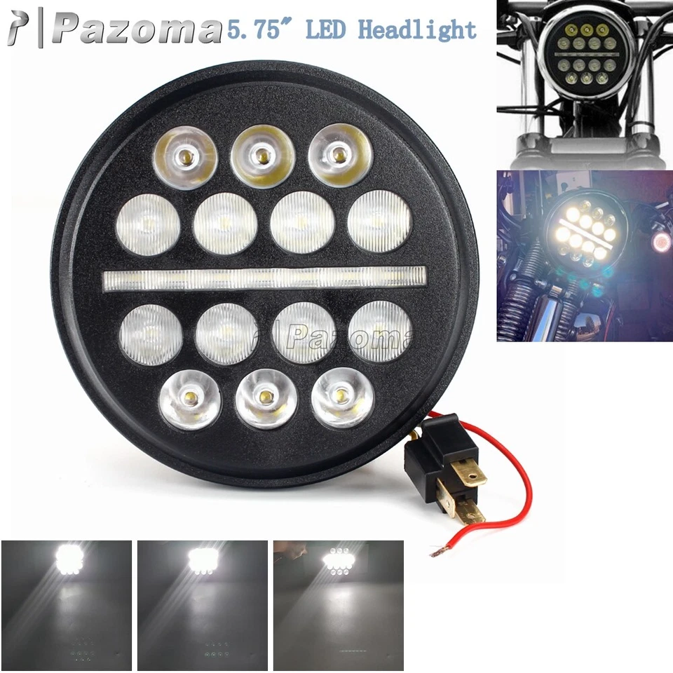 Круглая светодиодная фара 5,75 дюйма с дневными ходовыми огнями подходит для Harley Dyna Softail Sportster - Изображение 1 из 4