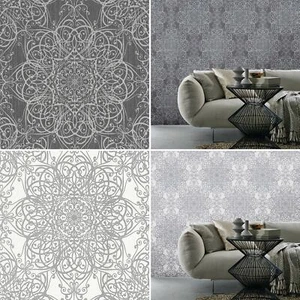 Metallic Baroque Wallpaper Erismann Black Cream Silver Glitter Textured Vinyl - Picture 1 of 5