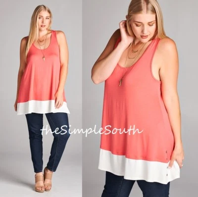 Nueva camiseta sin mangas larga EMERALD coral/blanco con dobladillo con botones elástico espalda deportiva 1X Foto 1 de 4