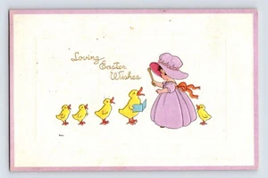 Postcard Easter Singing Ducks Little Girl Easter Bonnet 1916 Posted Divided Back - Picture 1 of 2