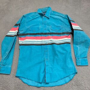Vintage Wrangler Western Shirt Mens Large Brushpopper Waxed Cotton Striped 16.5