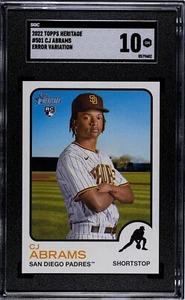 CJ Abrams 2022 Topps Heritage Error Variation Rookie RC SSP SGC 10 gemas como nuevo - Imagen 1 de 2