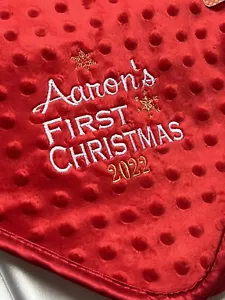 Baby First Christmas Blanket Red Soft Bubble Personalised Wrap Cot Pram Gift - Picture 1 of 6