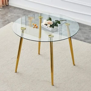 40'' Glass Round Dining Table for 2-4 People Tempered Glass Tabletop - Picture 1 of 7