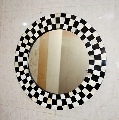 Mirror Wall Hanging Bedroom Horn/Bone Inlay Checker Frame Home Decorative Decor - Image 1 of 4