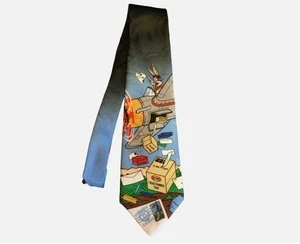 Cravatta vintage Looney Tunes USPS collezione francobolli Buggs Bunny pacchetto corriere posta N - Foto 1 di 4